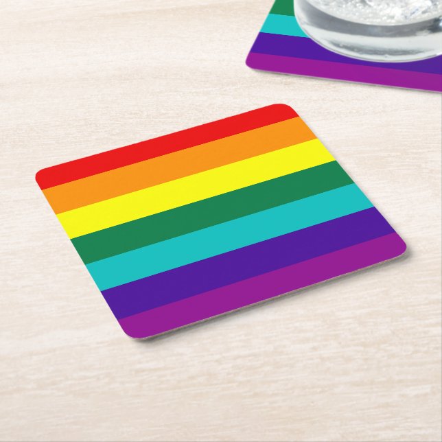 7 Stripes Rainbow Gay Pride Flag Square Paper Coaster (Angled)