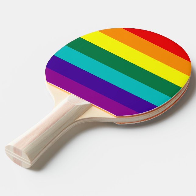 7 Stripes Rainbow Pride Flag Ping Pong Paddle (Front Angle)