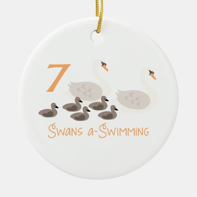 7 Swans a Swimming Ceramic Tree Decoration (Front)
