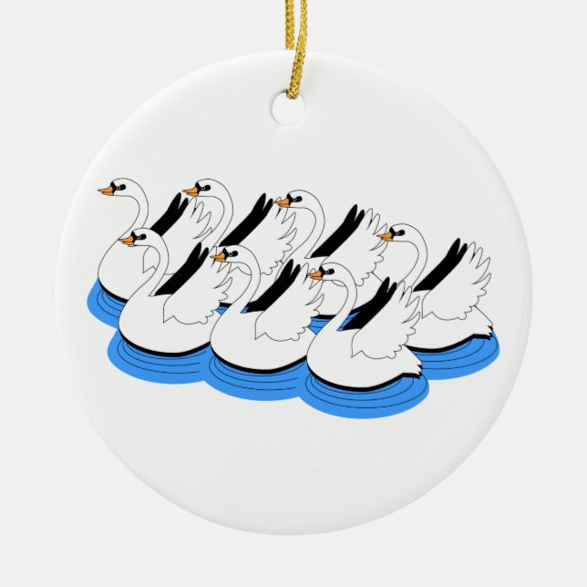 7 Swans Swimming Ceramic Tree Decoration (Front)