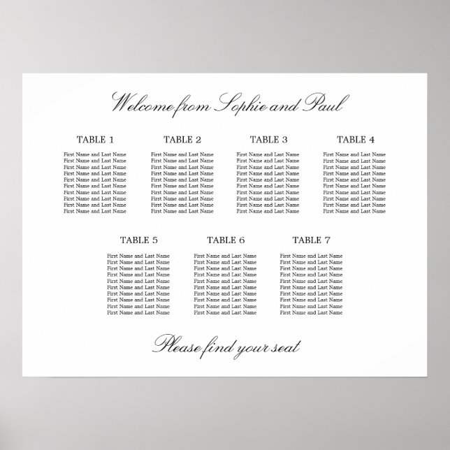 7 Table Elegant Minimalist Seating Chart (Front)