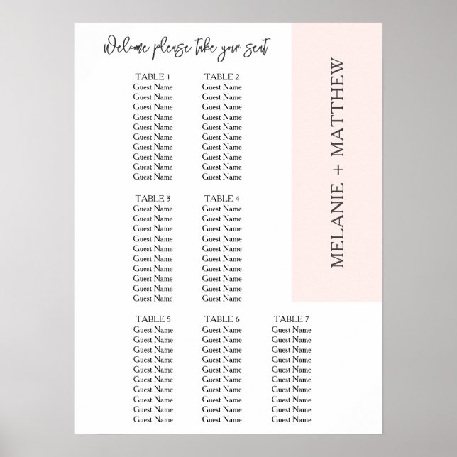 7 Table | Elegant Modern Wedding Seating Chart  (Front)