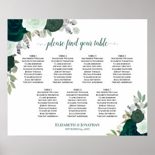7 Table Emerald Green Floral Wedding Seating Chart