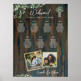 7 Table Rustic Wood Gypsophila PHOTO SEATING Poster