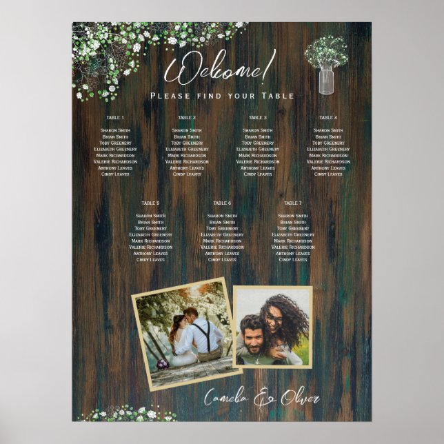 7 Table Rustic Wood Gypsophila PHOTO SEATING Poster (Front)