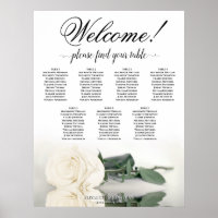 7 Table White Rose Elegant Wedding Seating Chart