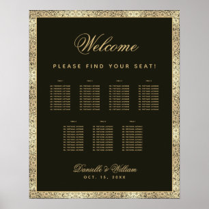 7 Tables Black Gold Vintage Wedding Seating Chart