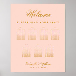 7 Tables Blush Pink Simple Wedding Seating Chart