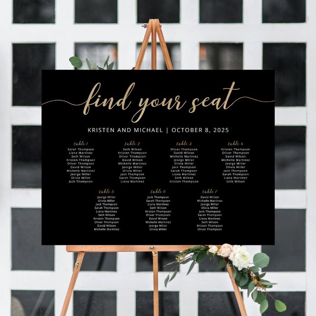 7 Tables Find Your Seat Black Seating Chart (Creator Uploaded)