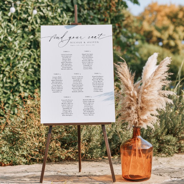 7 Tables Welcome Seating Chart Wedding Sign (Modern Script 8 Tables Welcome Seating Chart, Wedding Sign)