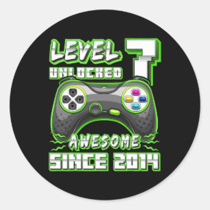 7 Unlocked Awesome 2014 Video Game 7th Birthday  Classic Round Sticker