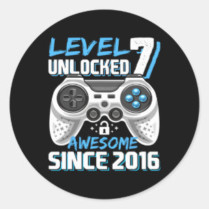 7 Unlocked Awesome 2016 Video Game 7th Birthday Bo Classic Round Sticker