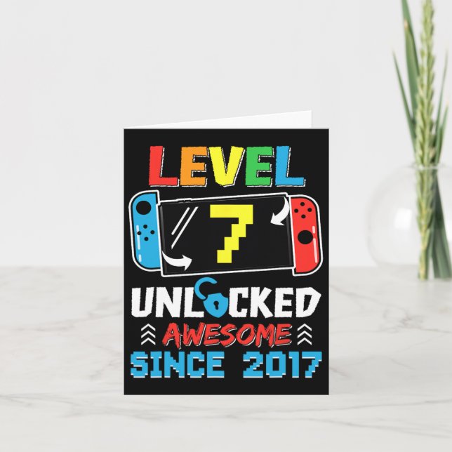7 Unlocked Awesome Since 2017 Video Game Birthday  Card (Front)