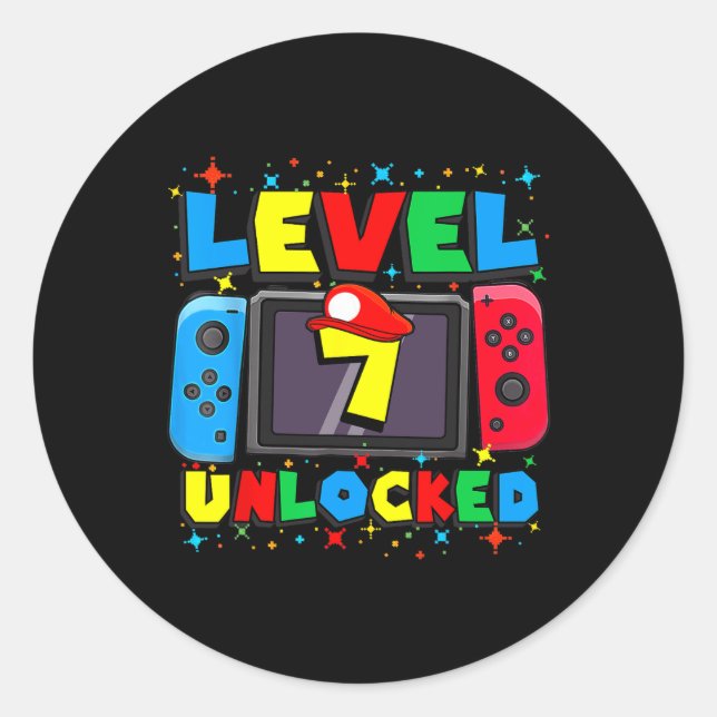 7 Unlocked Gamer 7th Birthday Gift Video Game 7yr  Classic Round Sticker (Front)
