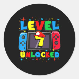 7 Unlocked Gamer 7th Birthday Gift Video Game 7yr  Classic Round Sticker