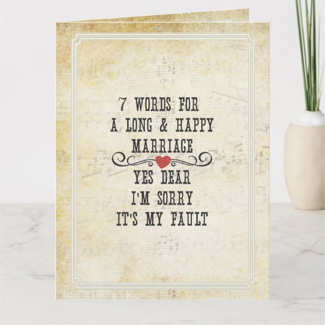 7 Words For A Long and Happy Marriage Card (Front)