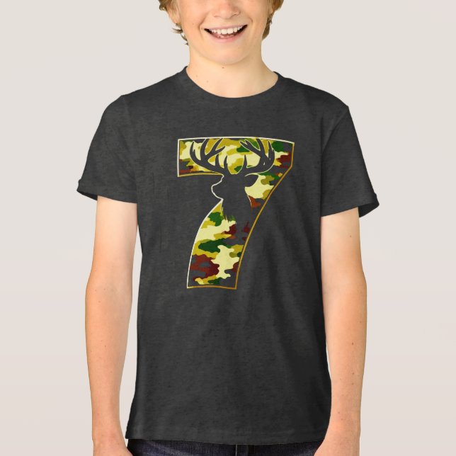 7 Year Camouflage Deer Hunting  Tri-Blend Shirt (Front)