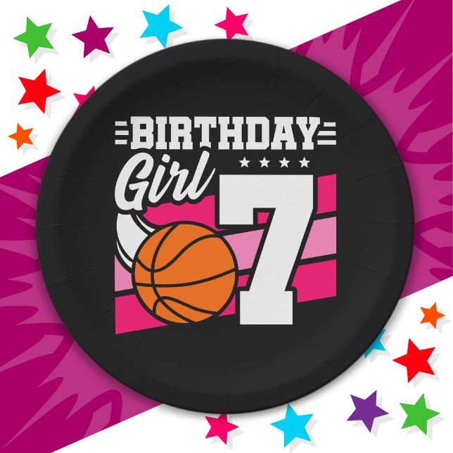 7 Year Old Basketball Party 7th Birthday Girl Paper Plate (Creator Uploaded)