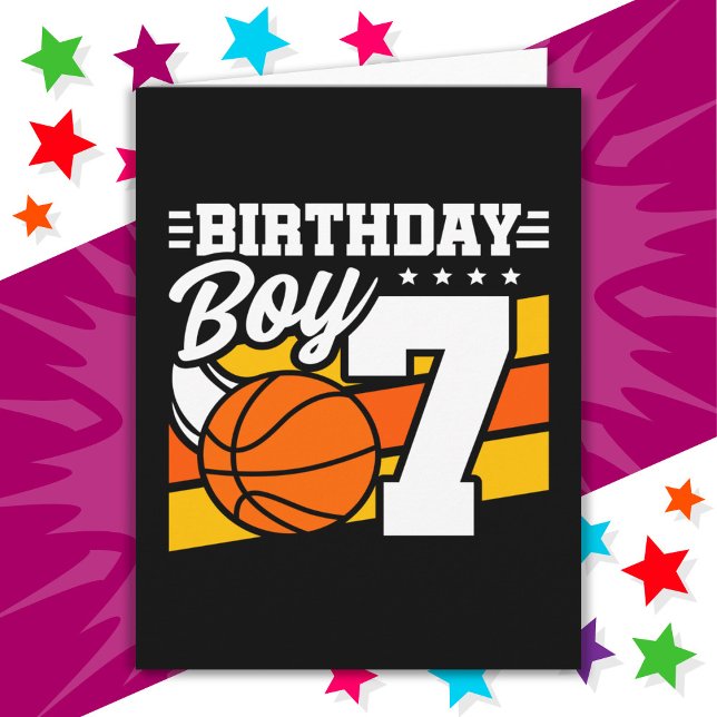 7 Year Old Basketball Party Theme 7th Birthday Boy Card (Creator Uploaded)