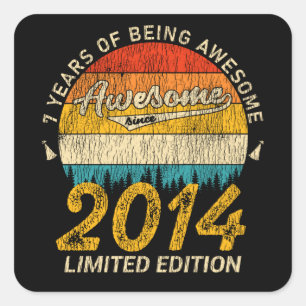 7 Year Old Bday Retro Awesome 7th Birthday Gift Square Sticker