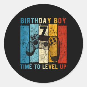 7 Year Old Birthday Boy 7 Time To Level Up 7th Bir Classic Round Sticker