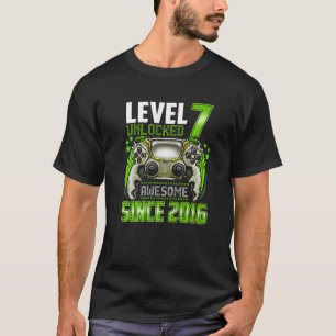 7 Year Old Boys Level 7 Unlocked 7th Birthday Vide T-Shirt