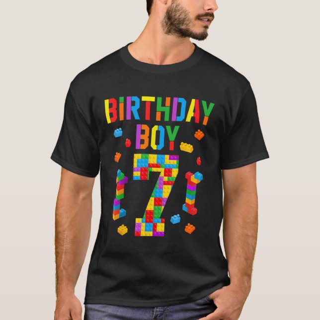 7 Year Old Building Blocks 7th Birthday Boy Bricks T-Shirt (Front)