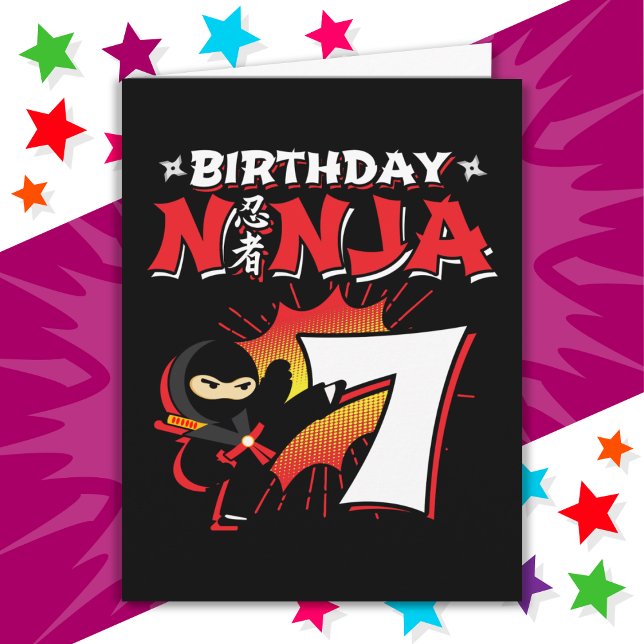 7 Year Old Comic Book Style Ninja 7th Birthday Card (Creator Uploaded)