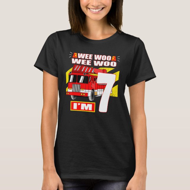 7 Year Old Fire Truck Birthday T-Shirt (Front)