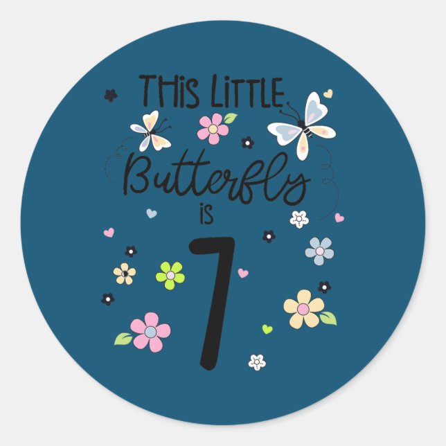 7 Year Old Floral Butterfly Birthday Girls 7th Classic Round Sticker (Front)