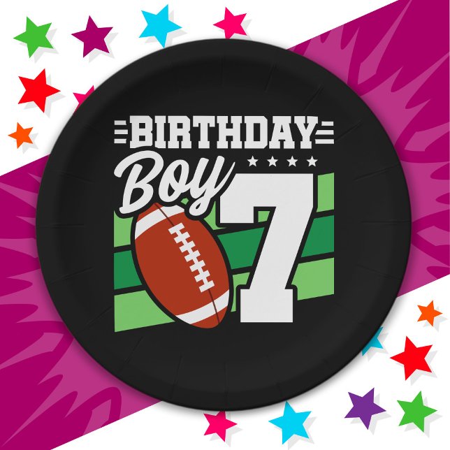7 Year Old Football Party Theme 7th Birthday Boy Paper Plate (Creator Uploaded)