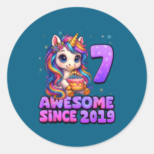 7 Year Old Girl Awesome Since 2019 Unicorn 7th Bir Classic Round Sticker
