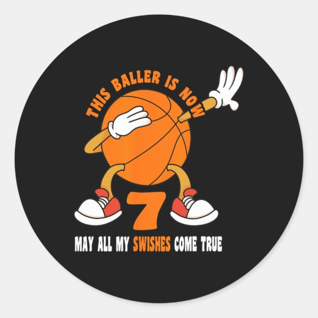 7 Year Old Happy 7th Birthday Bysketbyll 7th Birth Classic Round Sticker (Front)