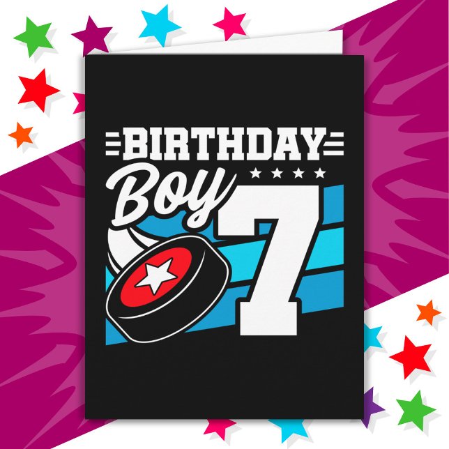 7 Year Old Hockey Party Theme 7th Birthday Boy Card (Creator Uploaded)