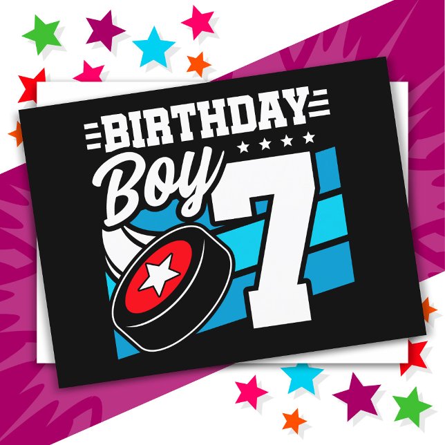 7 Year Old Hockey Party Theme 7th Birthday Boy Postcard (Creator Uploaded)