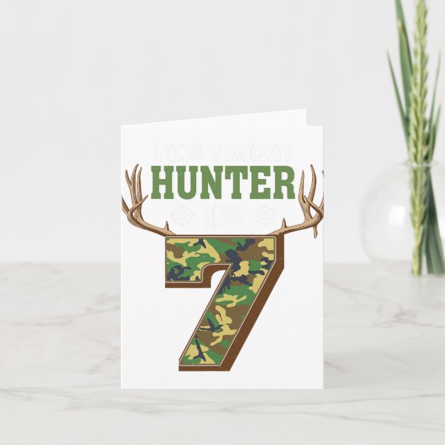7 Year Old Hunting 7th Birthday Party Deer Hunter  Card (Front)