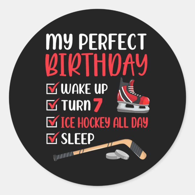 7 Year Old Ice Hockey Birthday Party 7th Boy Bday  Classic Round Sticker (Front)