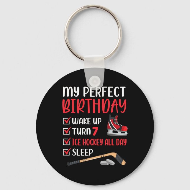 7 Year Old Ice Hockey Birthday Party 7th Boy Bday  Key Ring (Front)