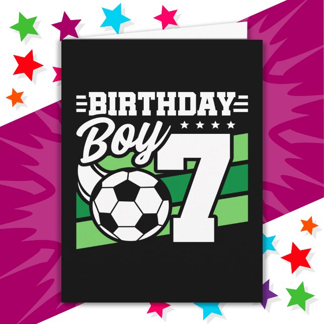 7 Year Old Soccer Football Party 7th Birthday Boy Card (Creator Uploaded)