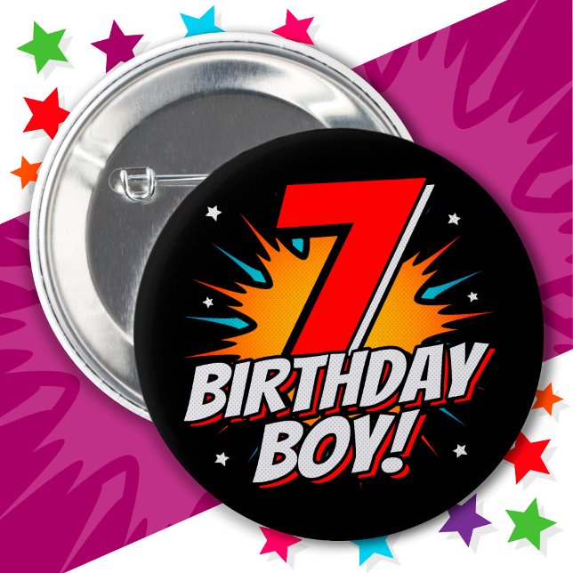 7 Year Old Superhero Birthday Boy 7th Birthday 6 Cm Round Badge (Creator Uploaded)