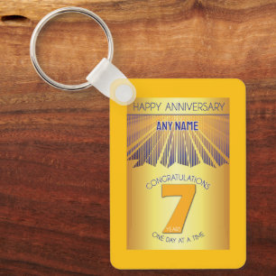 7 Year Sober Anniversary Golden Ray 12 Step Key Ring