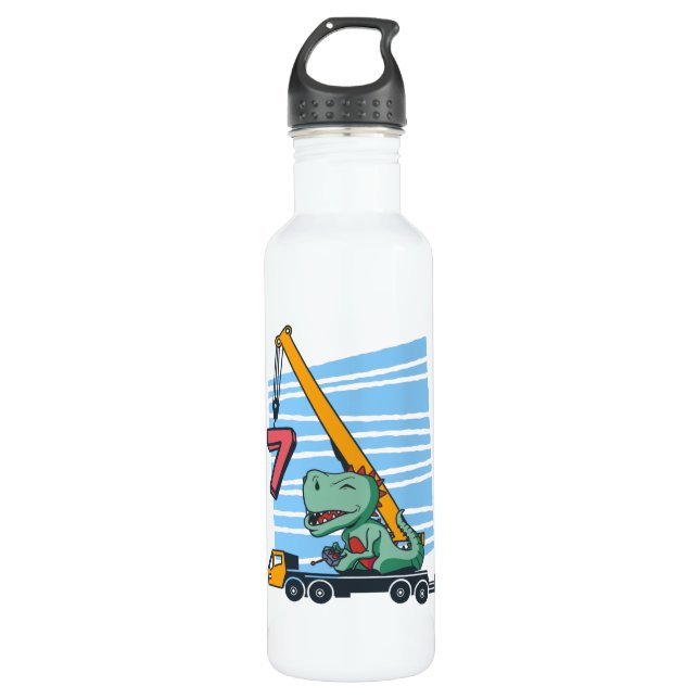 7 years 7th Birthday Mobile Crane Dinosaur 710 Ml Water Bottle (Front)