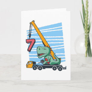 7 years 7th Birthday Mobile Crane Dinosaur Card