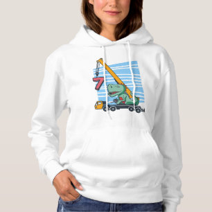 7 years 7th Birthday Mobile Crane Dinosaur Hoodie