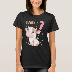 7 Years Old 7 Birthday Outfit Boy Girl Cute Cows C T-Shirt