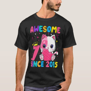 7 Years Old 7th Birthday Girls Cute Cat Awesome Si T-Shirt