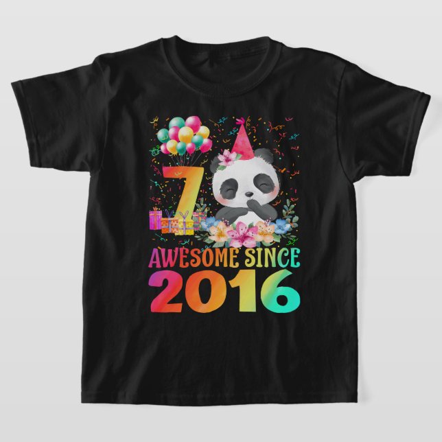 7 Years Old 7th Birthday Panda Unicorn Girl Party  T-Shirt (Laydown)