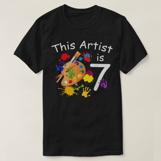 7 Years Old Art Painting Birthday Party 7th Little T-Shirt (Design Front)