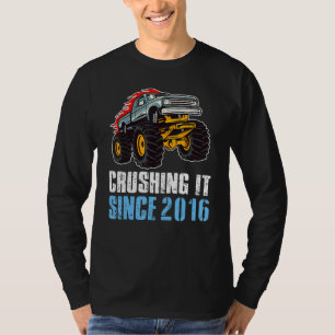 7 Years Old Birthday Boy Monster Truck Crushing Si T-Shirt