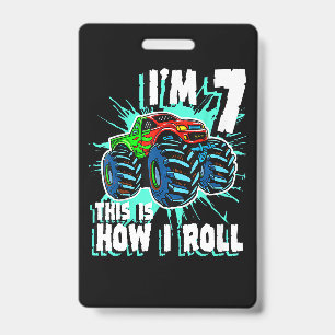 7 Years Old Birthday gift for Monster Truck Boy ID Badge